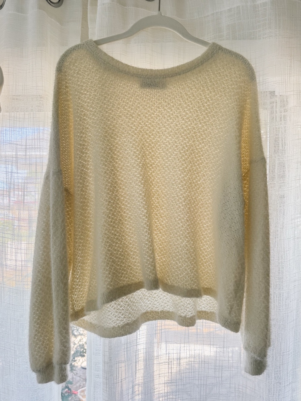 Carly Jean Soft Cream Open-Weave Crew Neck Sweater